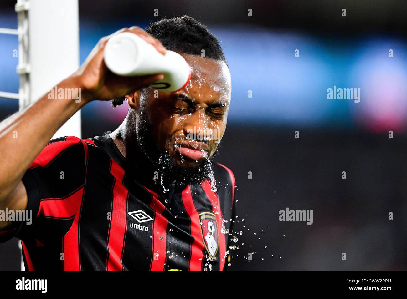 Antoine Semenyo of AFC Bournemouth squirts water onto his face    - AFC Bournemouth v Luton Town, Premier League, Vitality Stadium, Bournemouth, UK - 13th March 2024 Editorial Use Only - DataCo restrictions apply Stock Photo