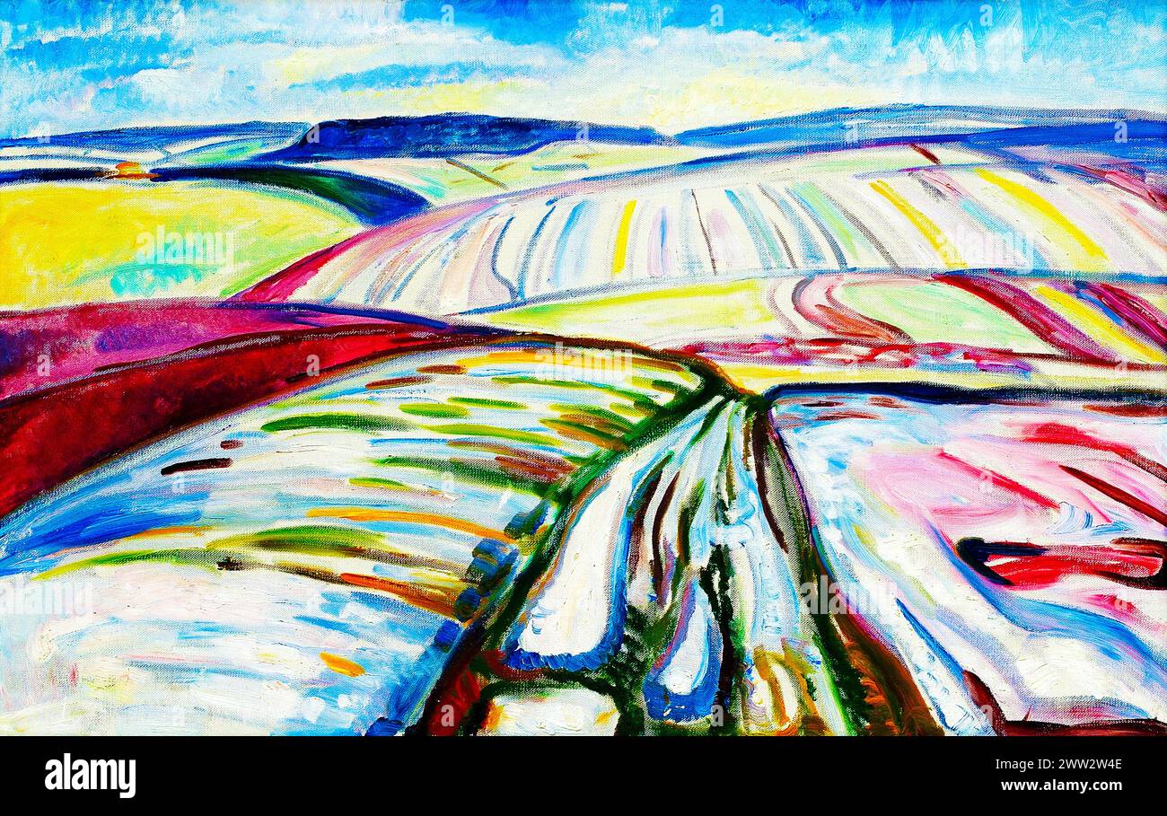 Edvard Munch's Field in Snow  famous painting. Original public domain image from the Thiel Gallery. Stock Photo