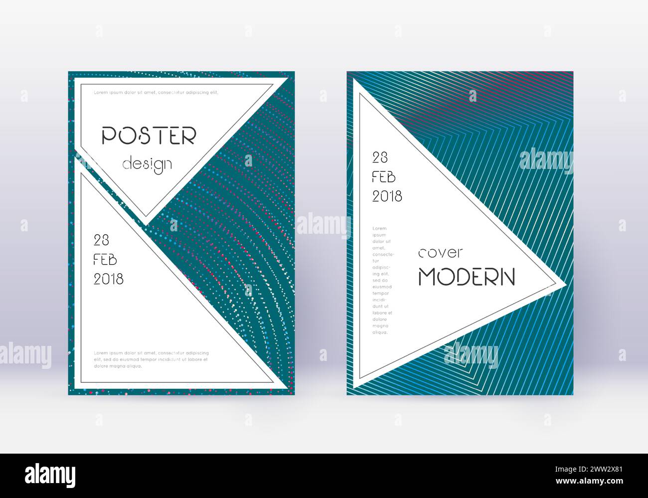 Stylish cover design template set. Red abstract lines on white blue