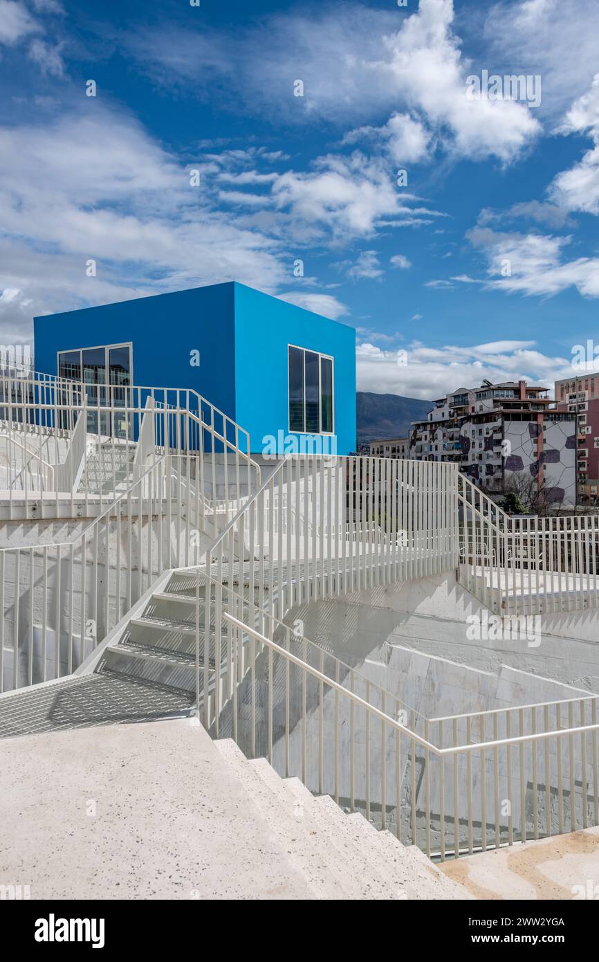 Concrete staircase at the Pyramid of Tirana in Albania Stock Photo