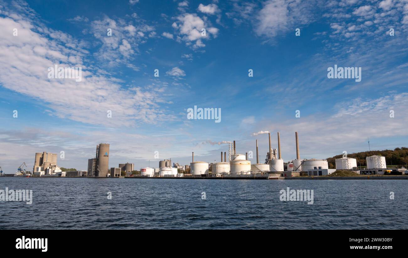 Circle K fuel terminal and Portland Cement factory along Limfjord in Aalborg, Nordjylland, Denmark Stock Photo