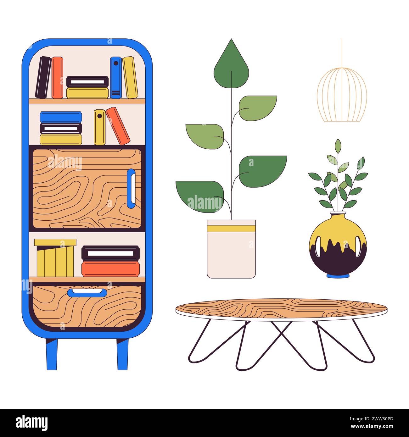 Home design and furniture 2D linear cartoon objects set Stock Vector ...