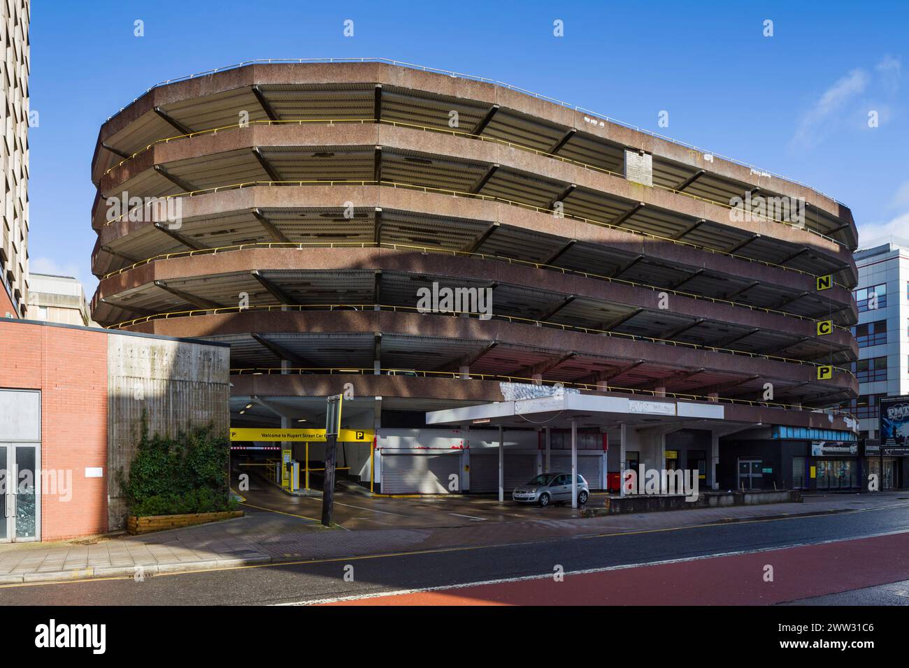 Rupert Street Car Park, Bristol, an innovative spiral Brutalist multistorey parking garage of 1959-60 by Multidek Development Group / R. Jelinek-Karl. Stock Photo