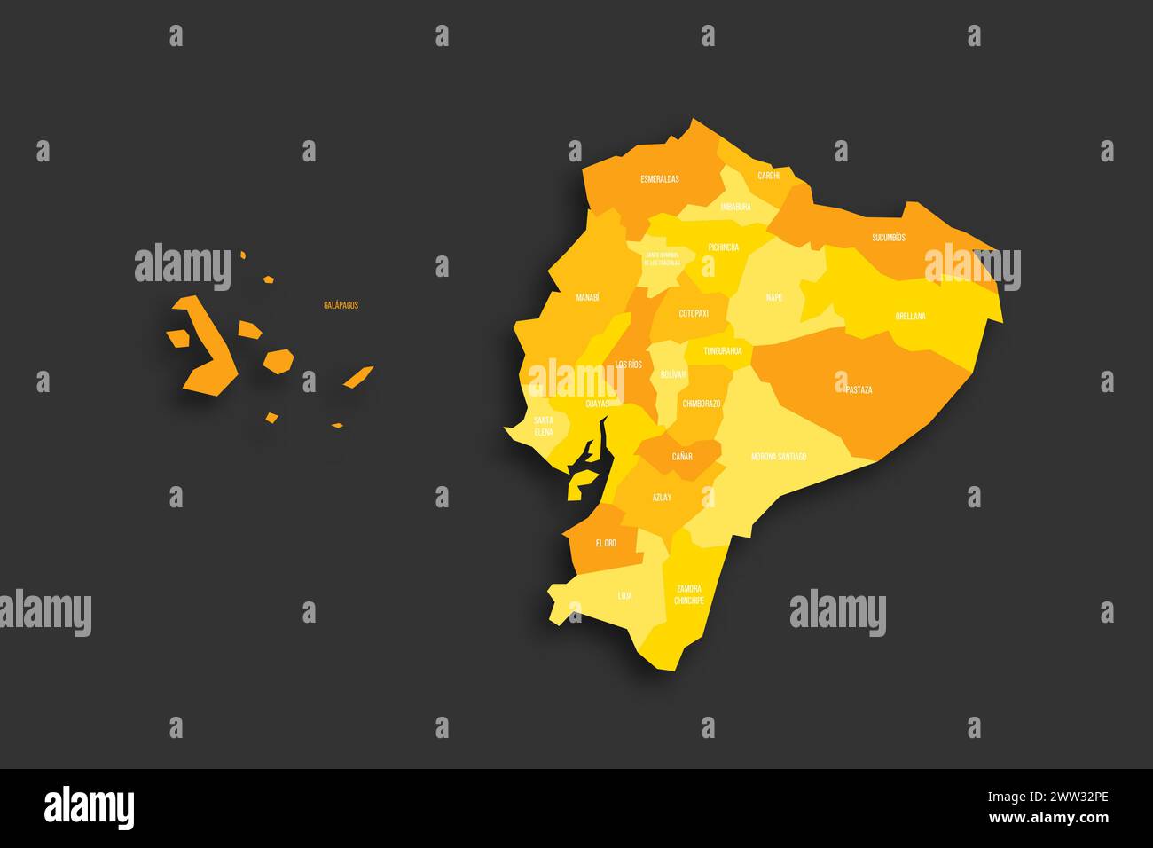 Ecuador Political Map Of Administrative Divisions Provinces Yellow Ecuador Political Map Of Administrative Divisions Provinces Yellow Shade Flat Vector Map With Name Labels And Dropped Shadow Isolated On Dark Grey Background 2WW32PE 
