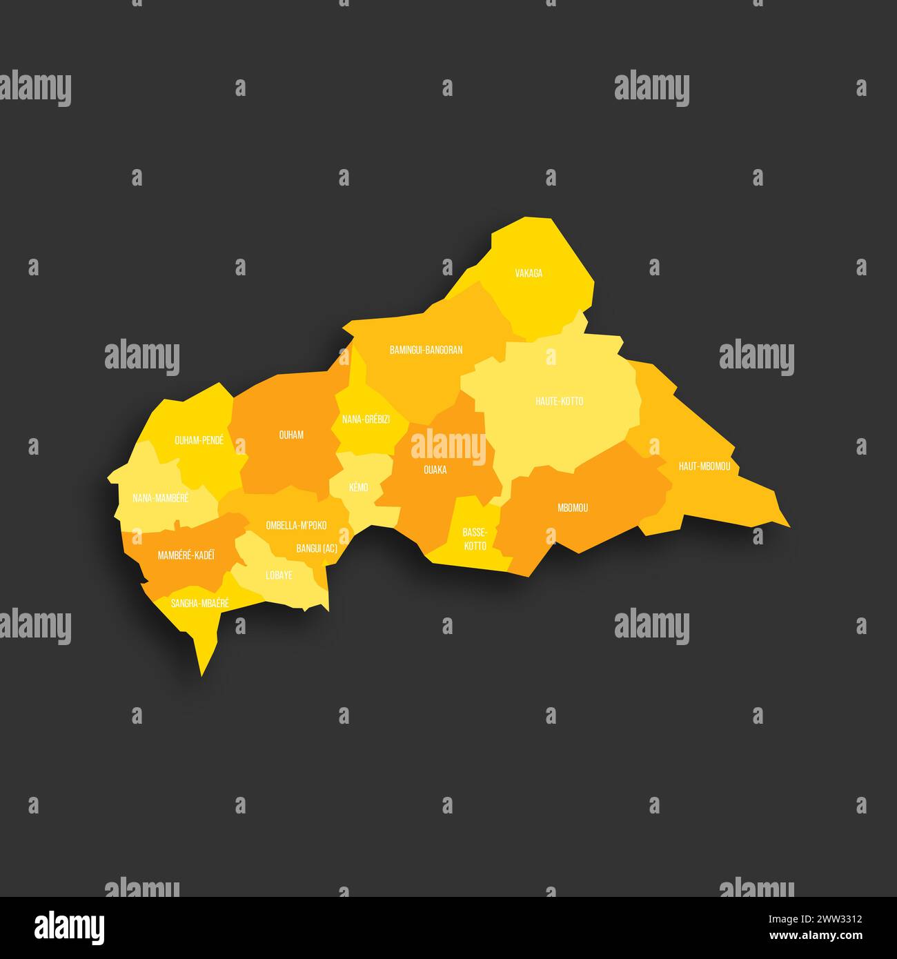 Central African Republic political map of administrative divisions ...