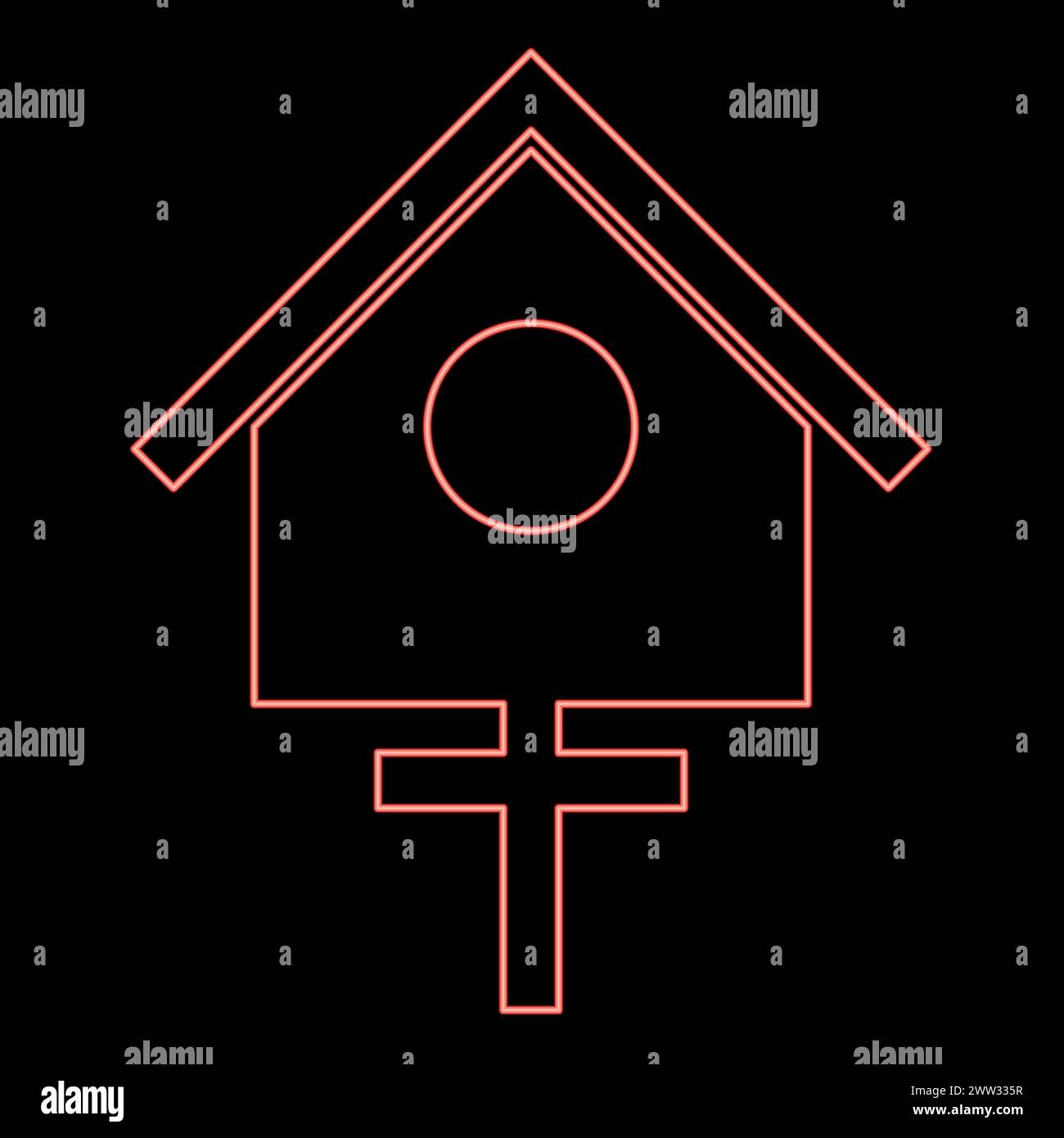 Neon bird box starling house birdhouse nesting red color vector