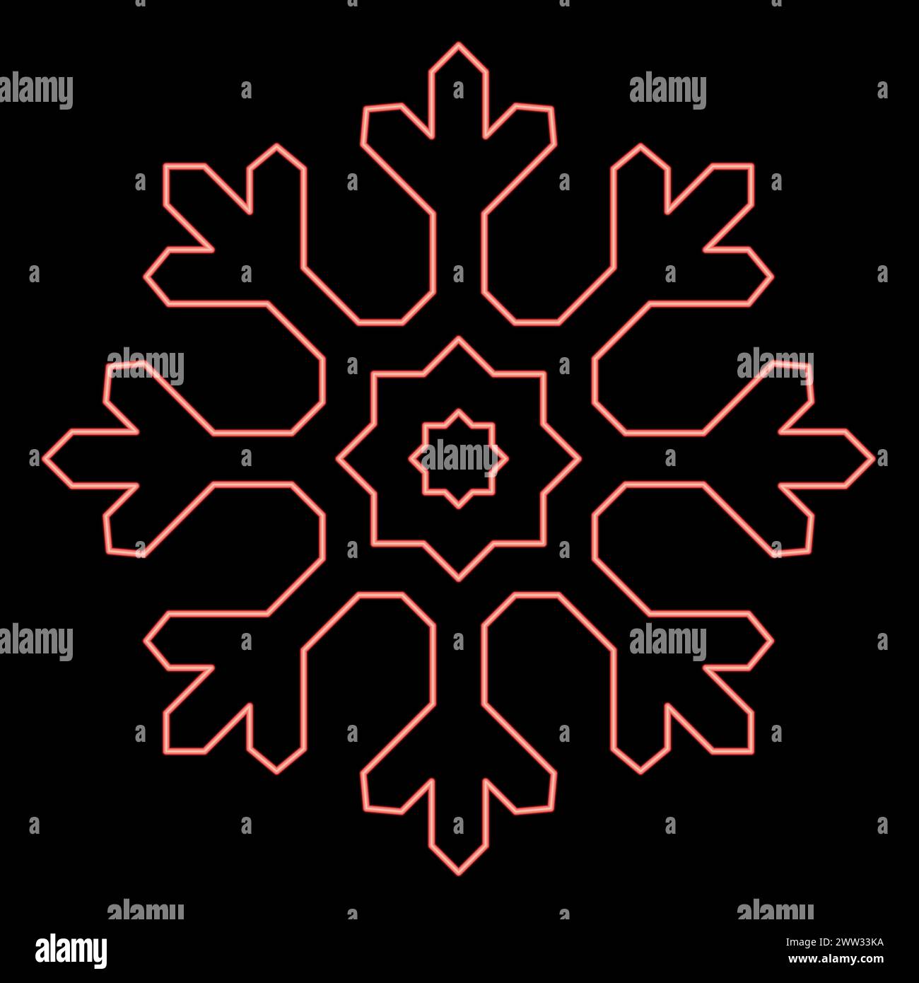 Neon snowflake red color vector illustration image flat style light Stock Vector
