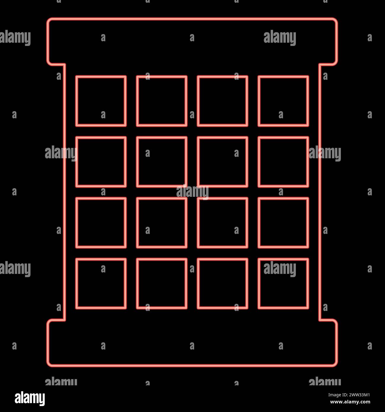 Neon prisoner window grid grate prison jail concept red color vector illustration image flat style light Stock Vector