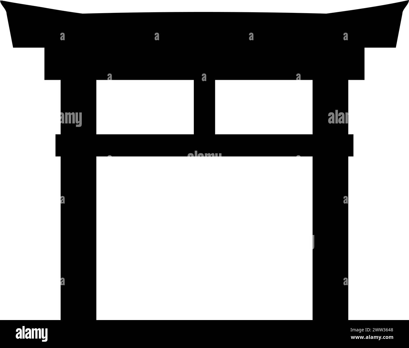 Japanese gate religious symbol. Japan archway sign of traditional culture of worship and veneration. Simple black and white vector isolated on white b Stock Vector
