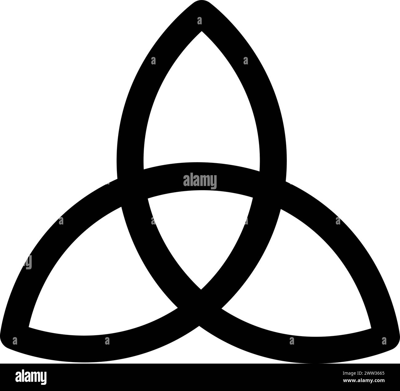 Celtic trinity mystical religious symbol. Spiritual triangle infinite sign of traditional culture of worship and veneration. Simple black and white ve Stock Vector