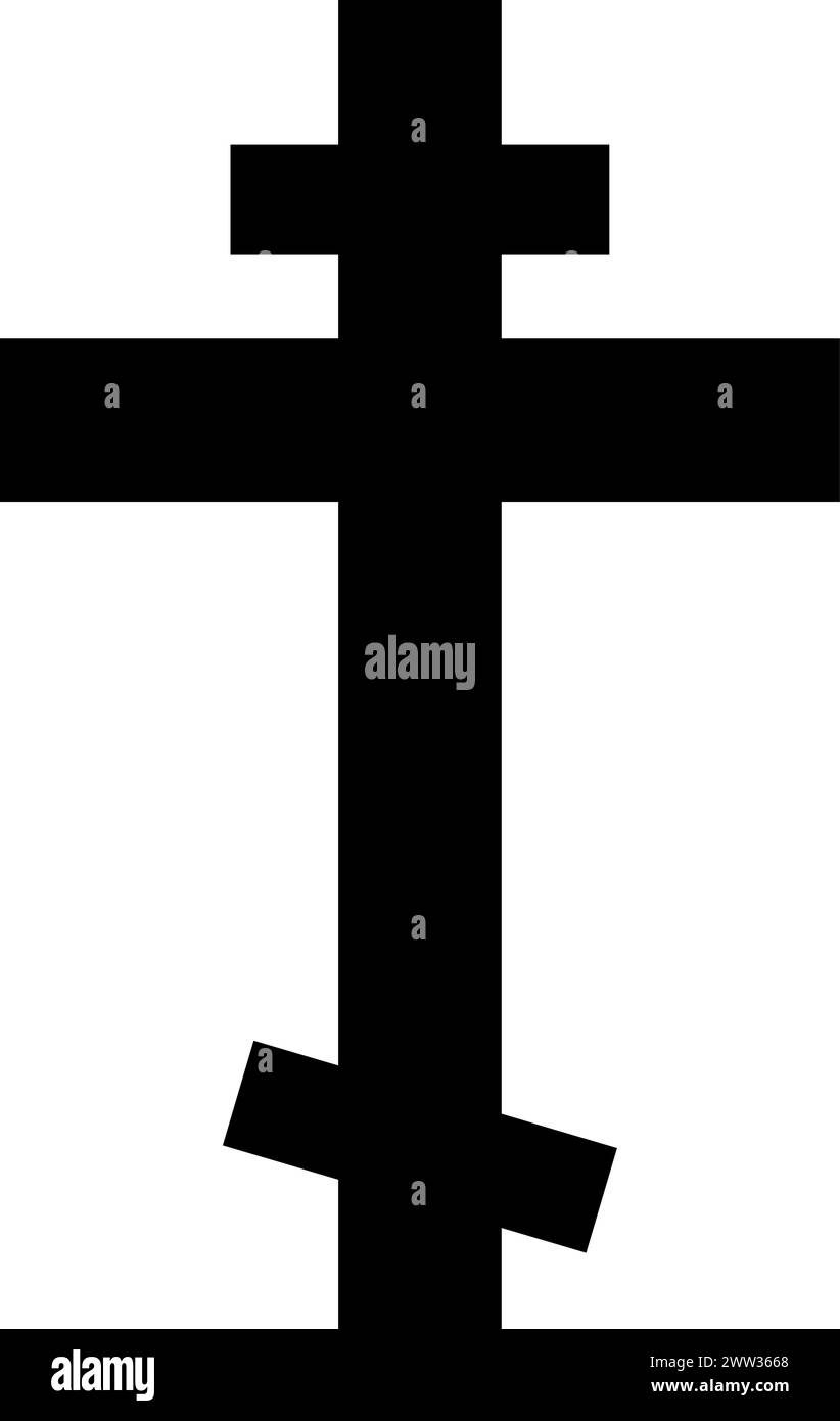 Crucifix mystical religious symbol. Spiritual crucifixion sign of traditional culture of worship and veneration. Simple black and white vector isolate Stock Vector