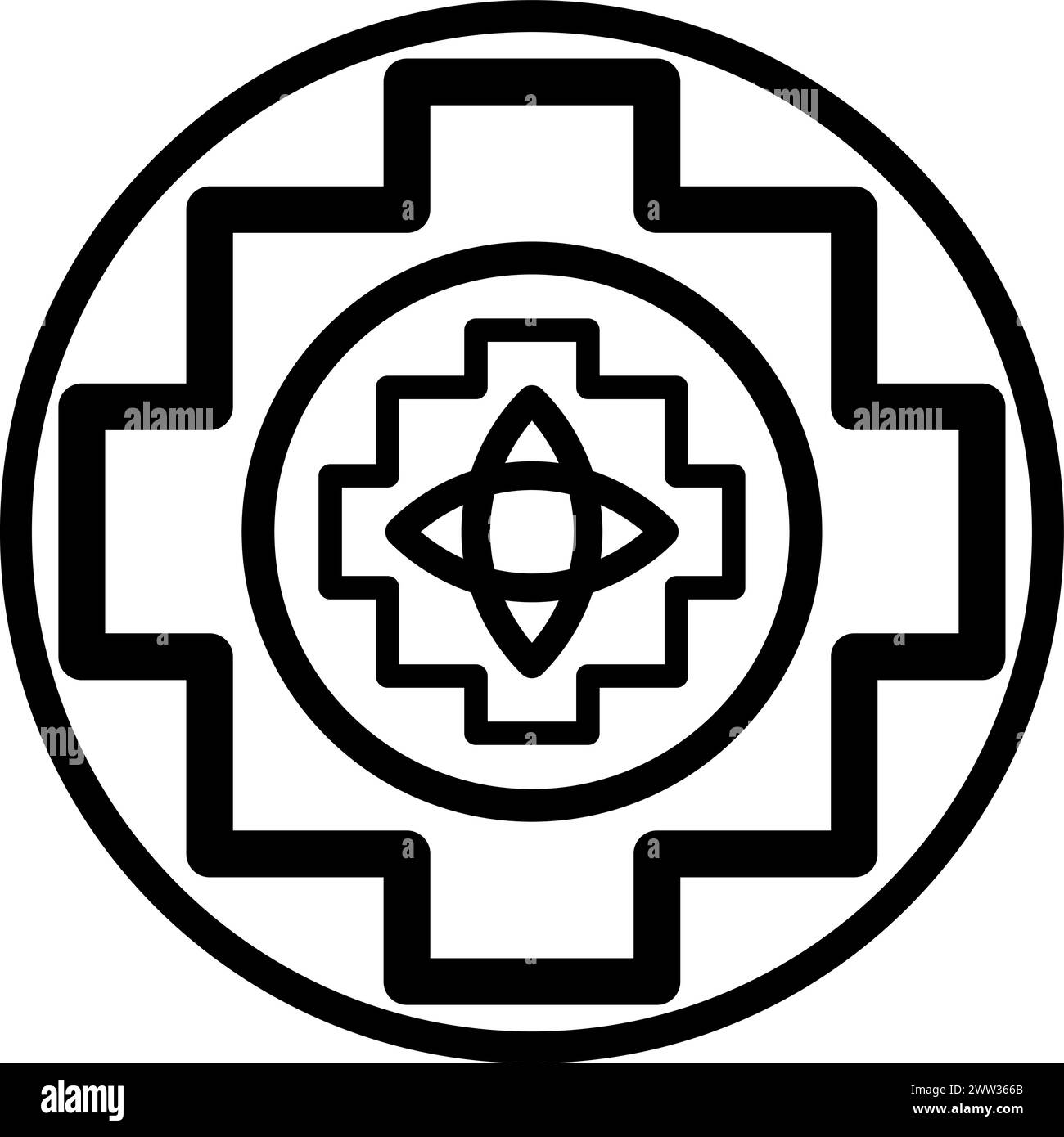 Amulet flower mystical religious symbol. Spiritual geometric sign of traditional culture of worship and veneration. Simple black and white vector isol Stock Vector