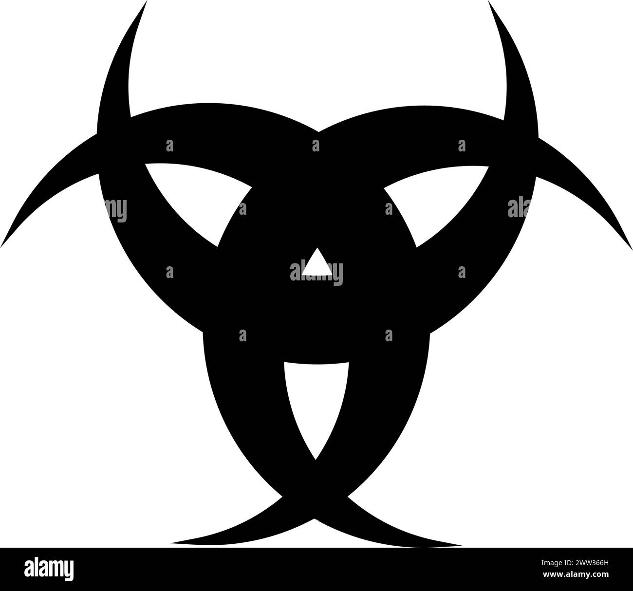 Trinity amulet mystical religious symbol. Spiritual hornthree sign of traditional culture of worship and veneration. Simple black and white vector iso Stock Vector