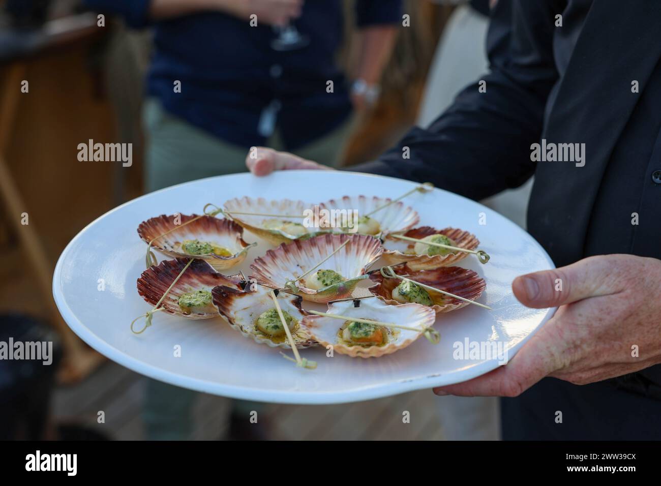 Catering at an event featuring a seafood platter. Stock Photo