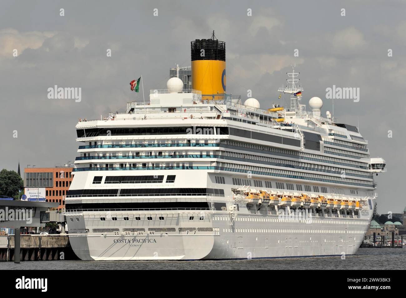 COSTA PACIFICA, cruise ship moored at the harbour under partly cloudy skies, Hamburg, Hanseatic City, Germany Stock Photo