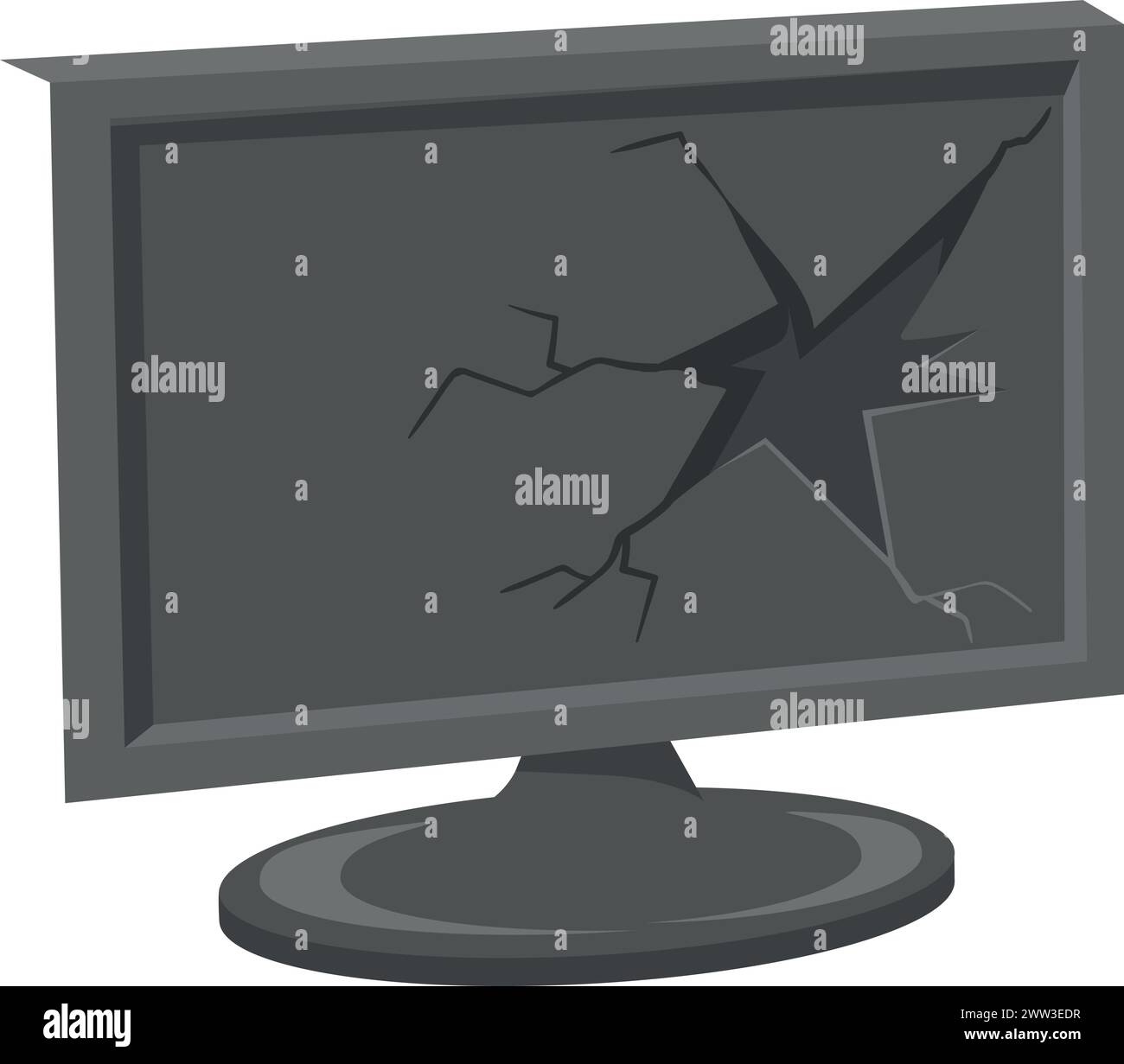 Broken tv with shuttered screen. Electronic garbage cartoon icon isolated on white background Stock Vector