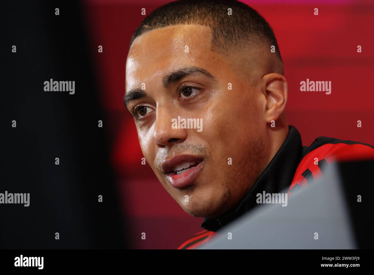 Belgium. 21st Mar, 2024. Belgium's Youri Tielemans pictured during a press conference of