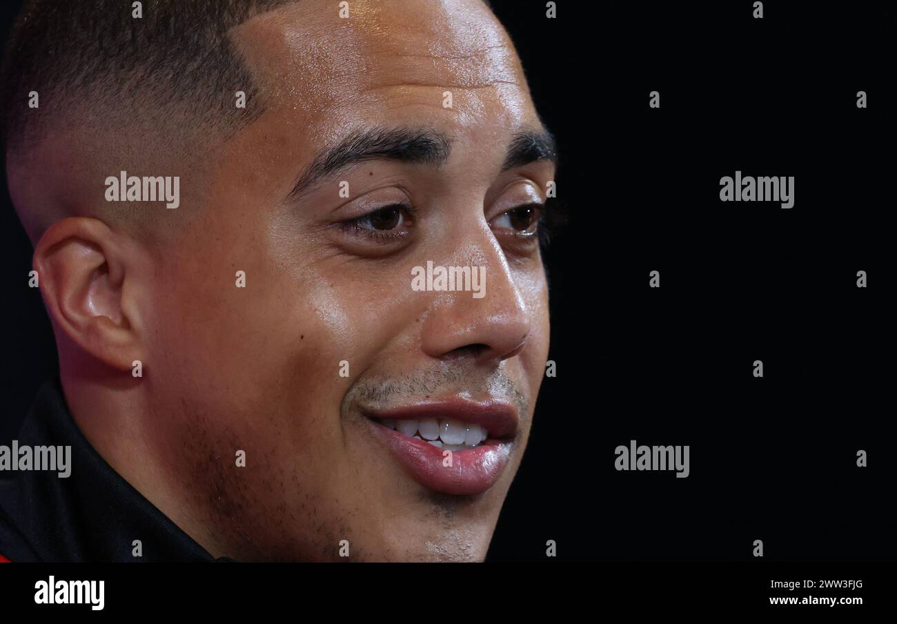 Belgium. 21st Mar, 2024. Belgium's Youri Tielemans pictured during a press conference of
