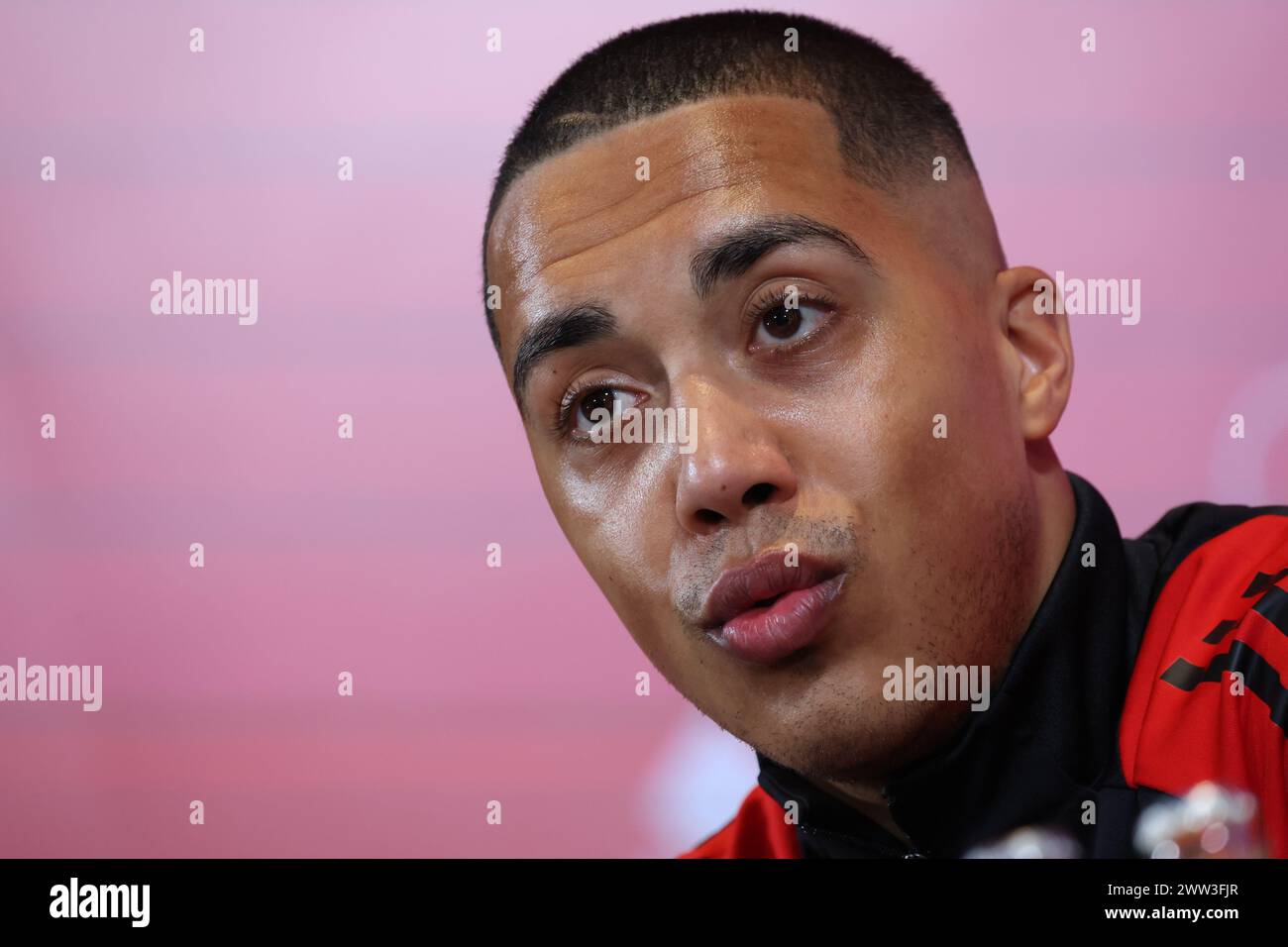 Belgium. 21st Mar, 2024. Belgium's Youri Tielemans pictured during a press conference of