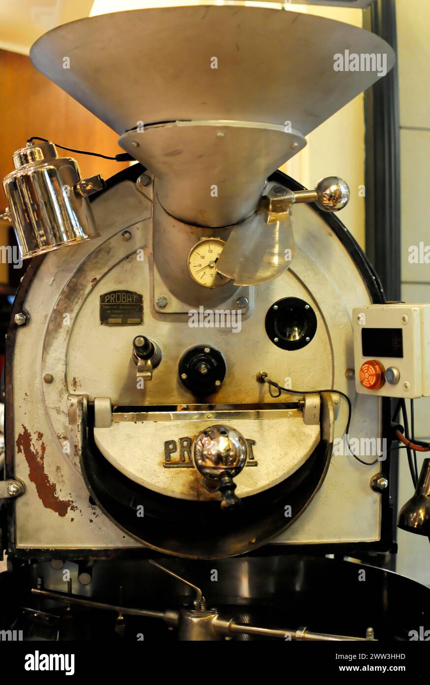 An old, classic metal coffee machine, Hamburg, Hanseatic City of Hamburg, Germany Stock Photo