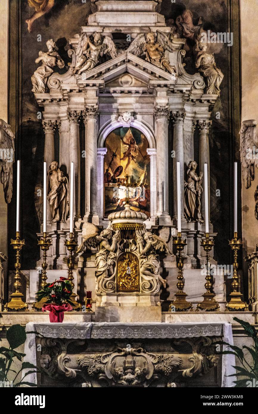 Side altar with tabernacle, Cathedral of Santa Maria Annunziata, 13th century, Udine, most important historical city of Friuli, Italy, Udine, Friuli Stock Photo
