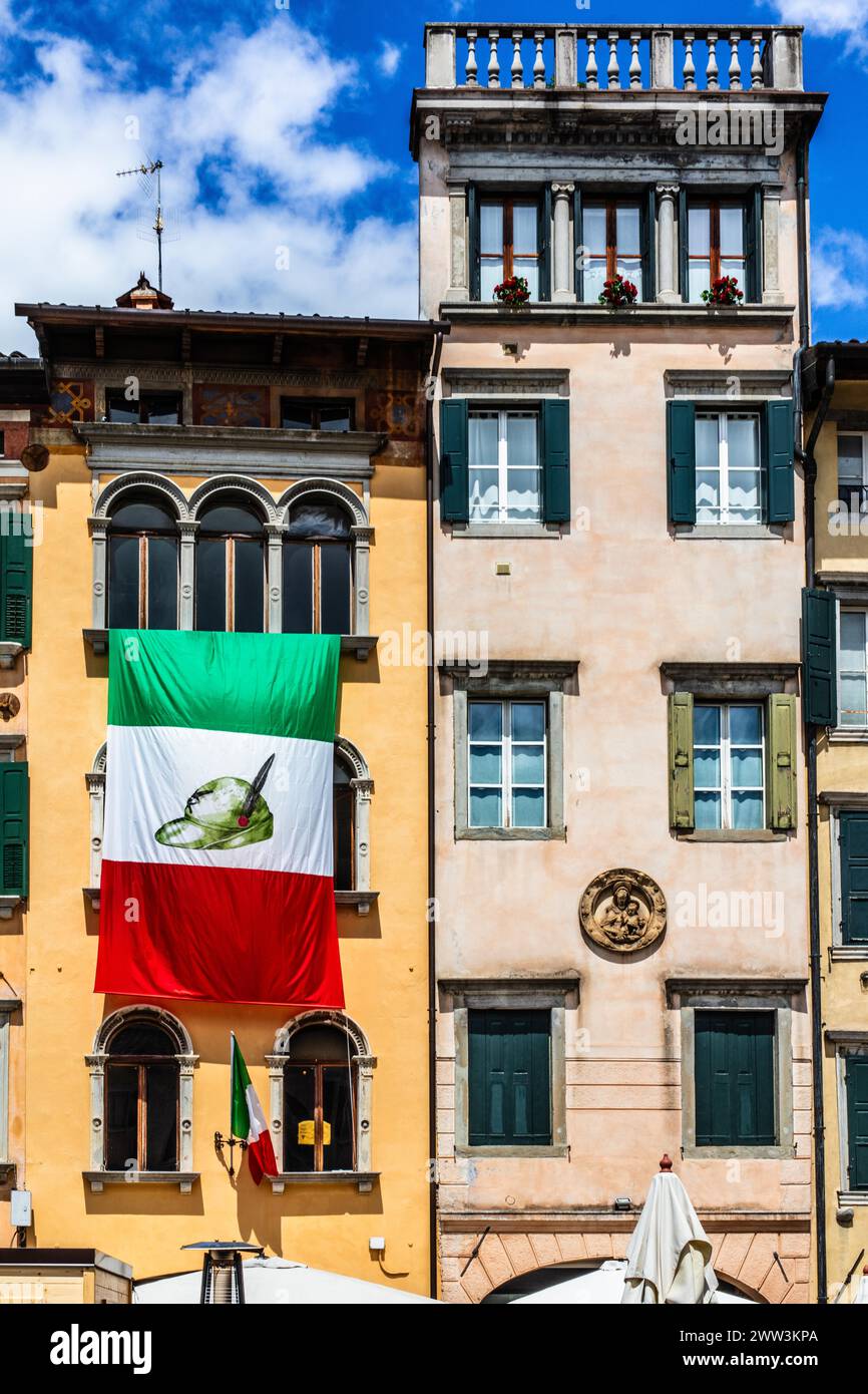 Piazza San Giacomom with Alpini flag, Udine, most important historical city of Friuli, Italy, Udine, Friuli, Italy Stock Photo