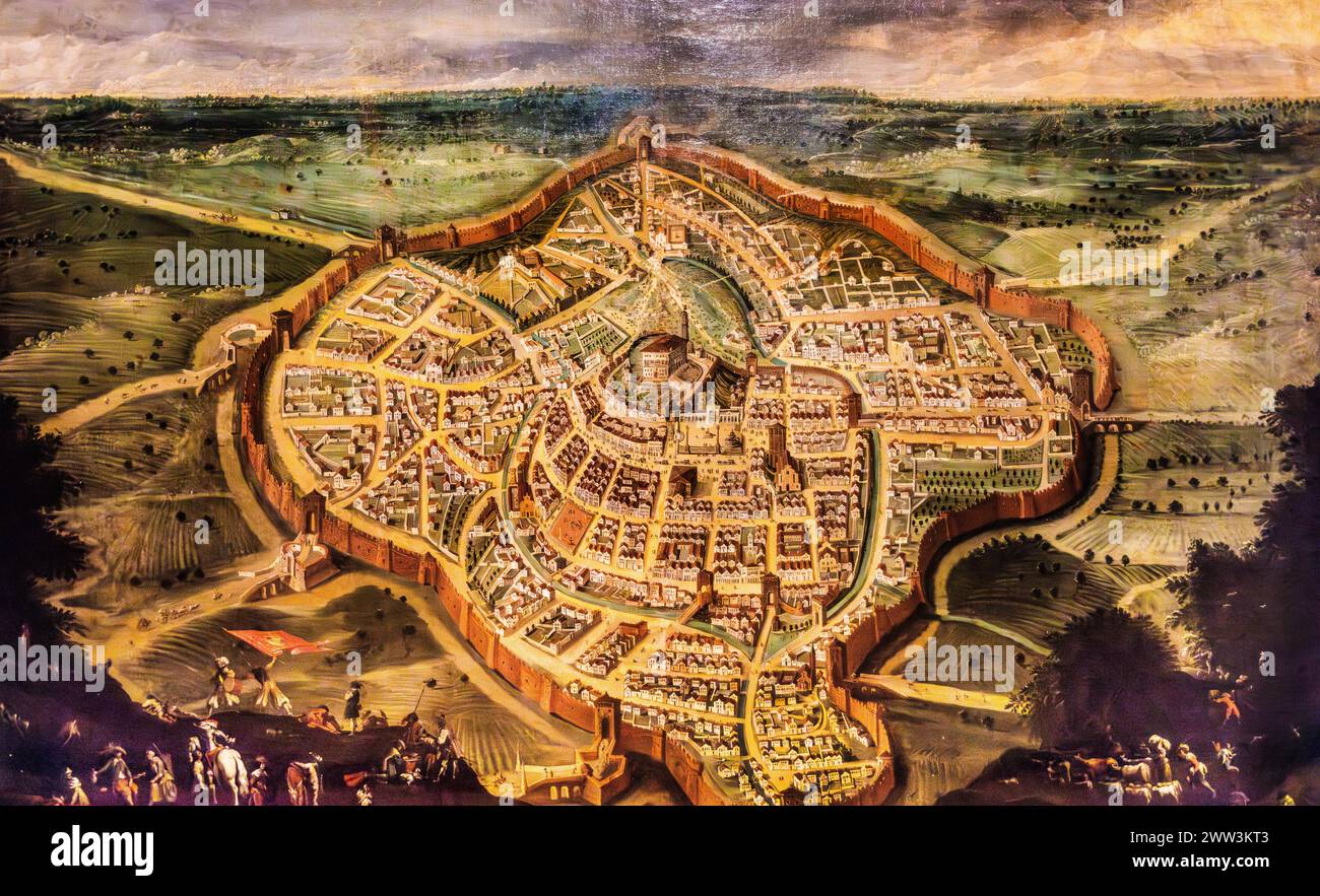 Plan of the city of Udine, Josepf Heintz the Younger, 1650, Galeria d'Arte Antica, Castello di Udine, seat of the State Museums, Udine, most Stock Photo