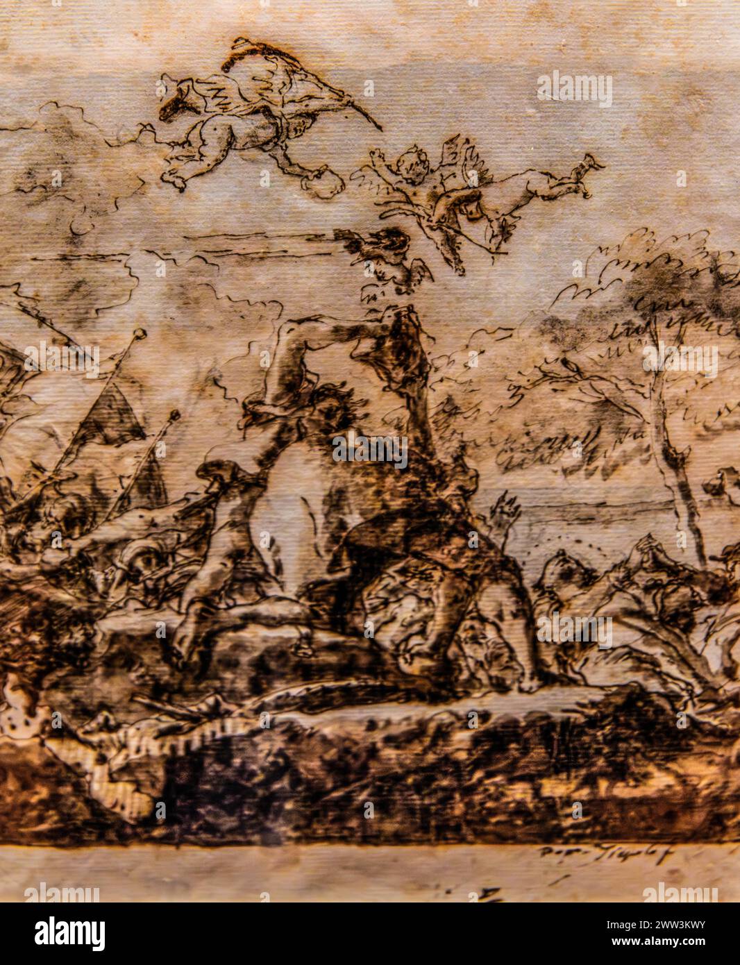 The Stoning of Saint Stephen, Giandomenico Tiepolo, watercolour, Galeria d'Arte Antica, Castello di Udine, seat of the State Museums, Udine, most Stock Photo