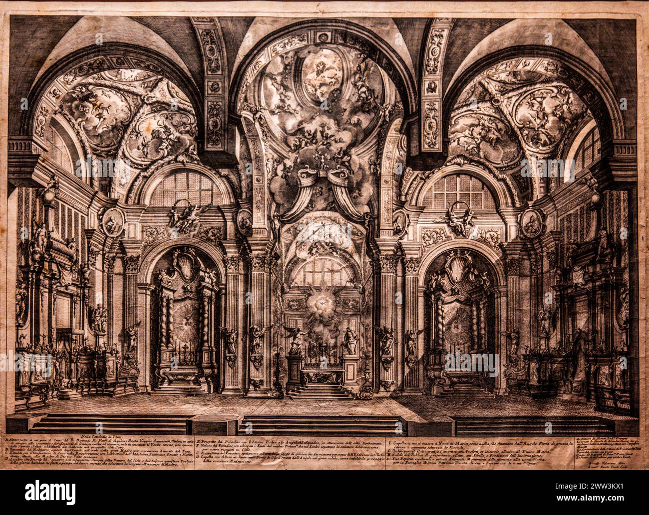 Presbiterium and choir of the Cathedral of Udine, Andrea Zucchi, etching, 17th century, Galeria d'Arte Antica, Castello di Udine, seat of the State Stock Photo