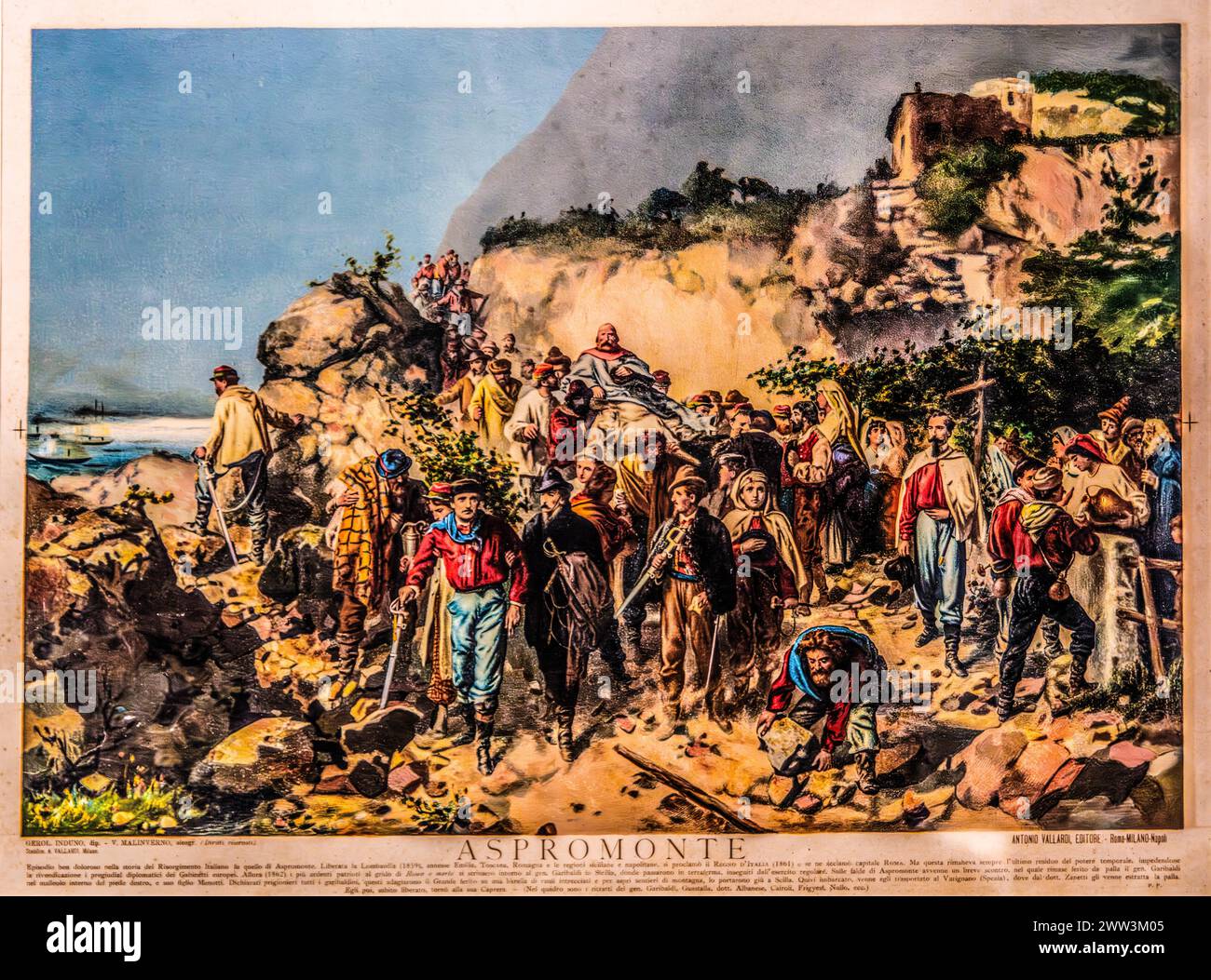 Transport of the wounded Giuseppe Garibaldi from Aspromonte to Scilla, Gerolamo Induna, 1825, Museum of the Risorgimento on regional history Stock Photo