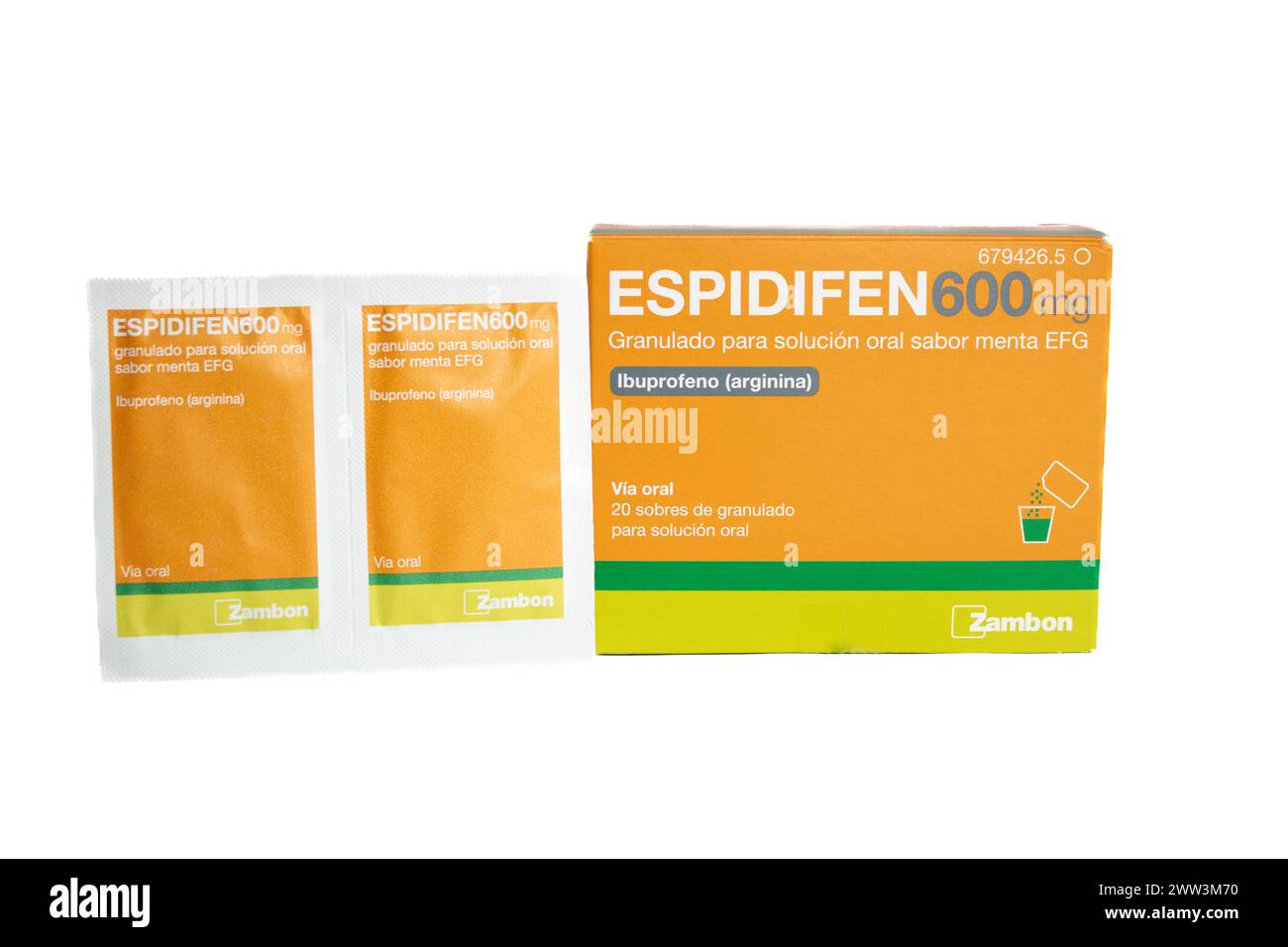 Espidifen 600 mg. Ibuprofeno (Arginina).envelopes Stock Photo