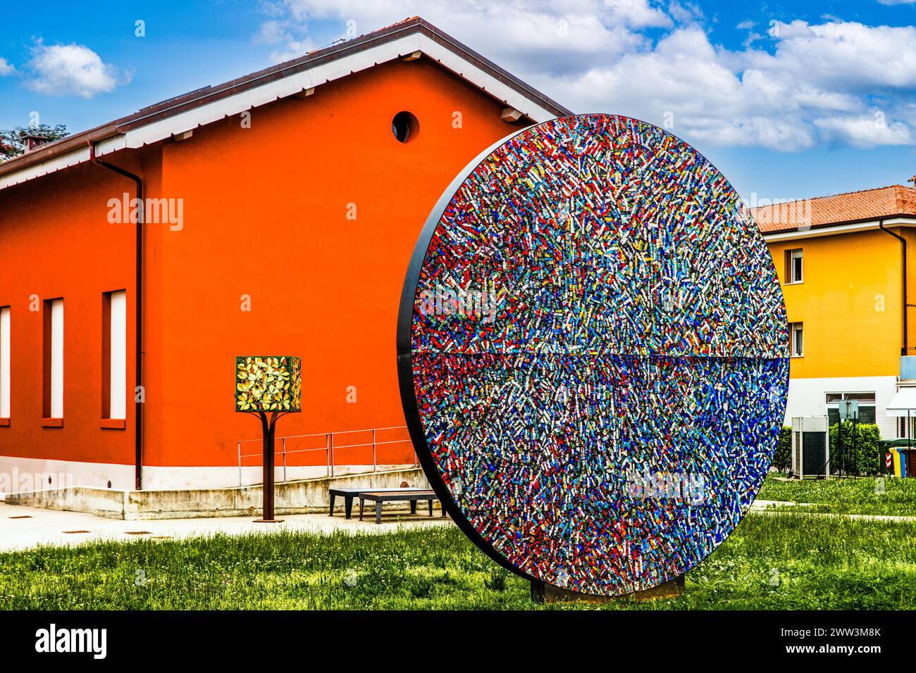 Outdoor mosaic, mosaic school that produces mosaic masters, Spilimbergo, city of mosaic art, Friuli, Italy, Spilimbergo, Friuli, Italy Stock Photo