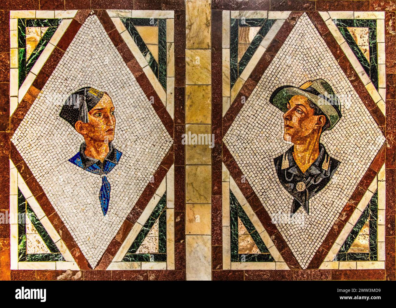 Floor mosaic, mosaic school that produces mosaic masters, Spilimbergo, city of mosaic art, Friuli, Italy, Spilimbergo, Friuli, Italy Stock Photo