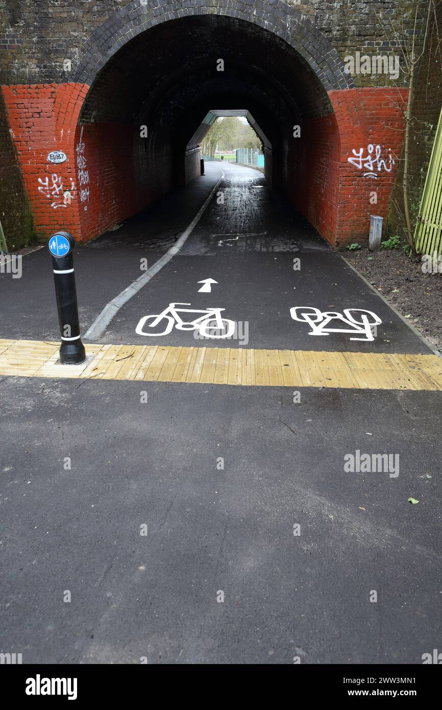 Cycle path and pedestrian path under railway at Basingstoke, Hampshire ...