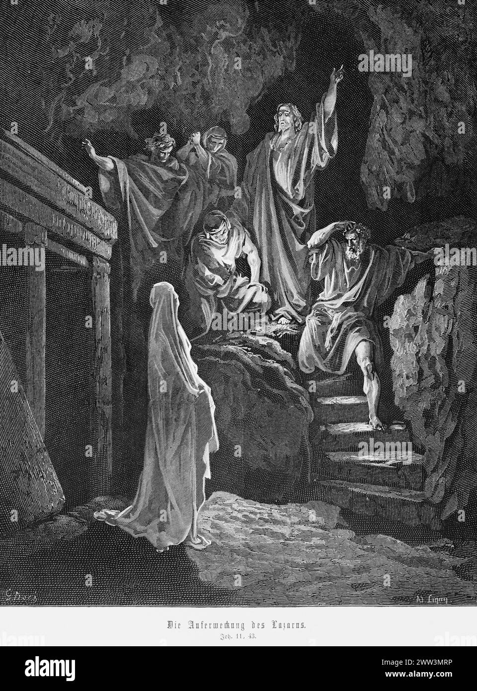 The resurrection of Lazarus, Gospel of John, chapter 11, light, shroud, sweat cloth, death, deceased, resurrection, darkness, chamber, New Testament Stock Photo
