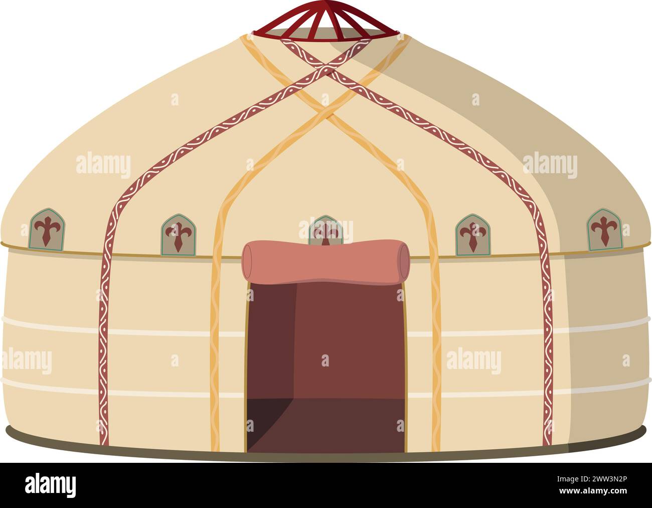 Vector illustration of a traditional Central Asia Yurt in cartoon style isolated on white background. Traditional Houses of the World Series Stock Vector