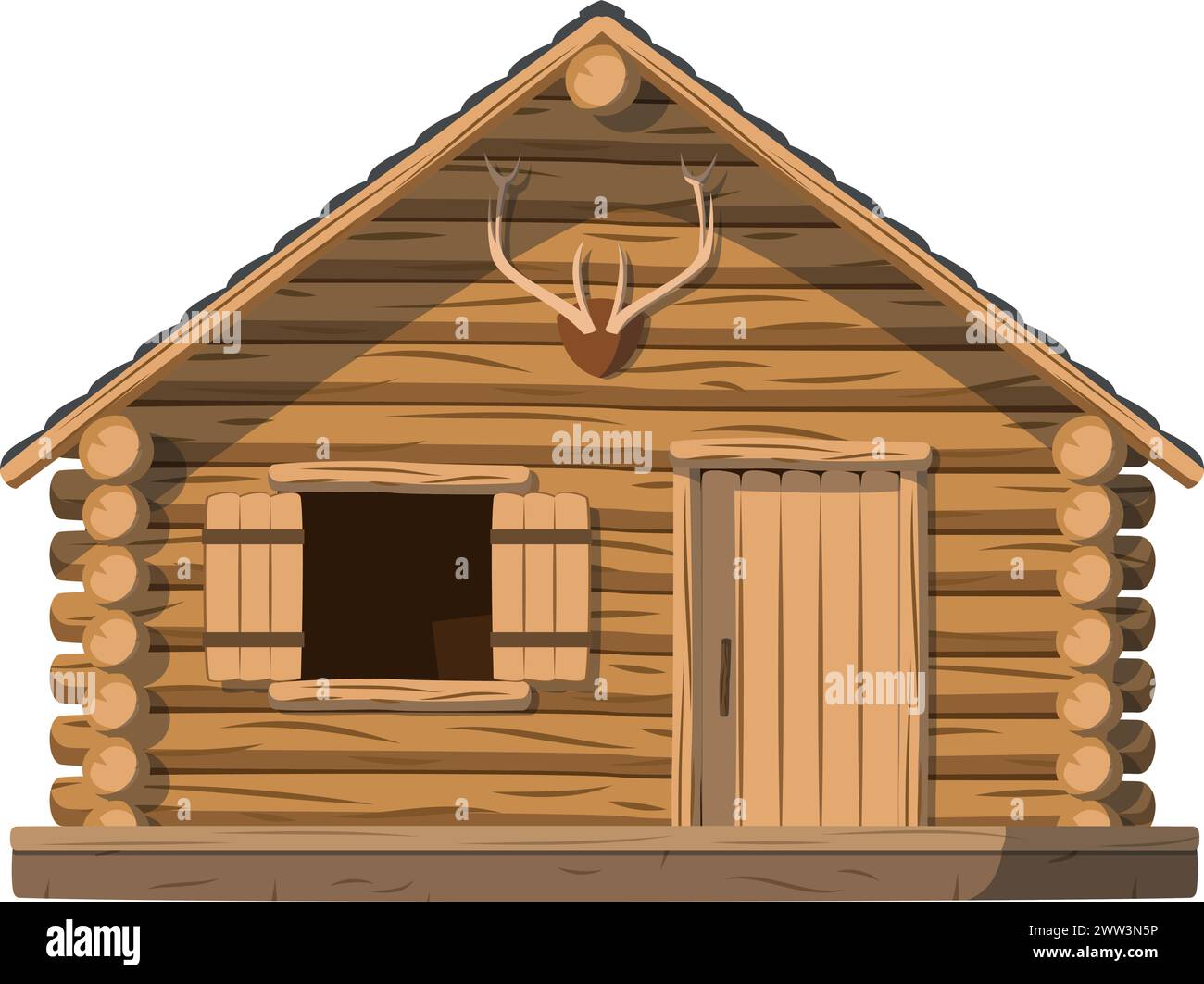 Vector illustration of a traditional log cabin in cartoon style isolated on white background. Traditional Houses of the World Series Stock Vector