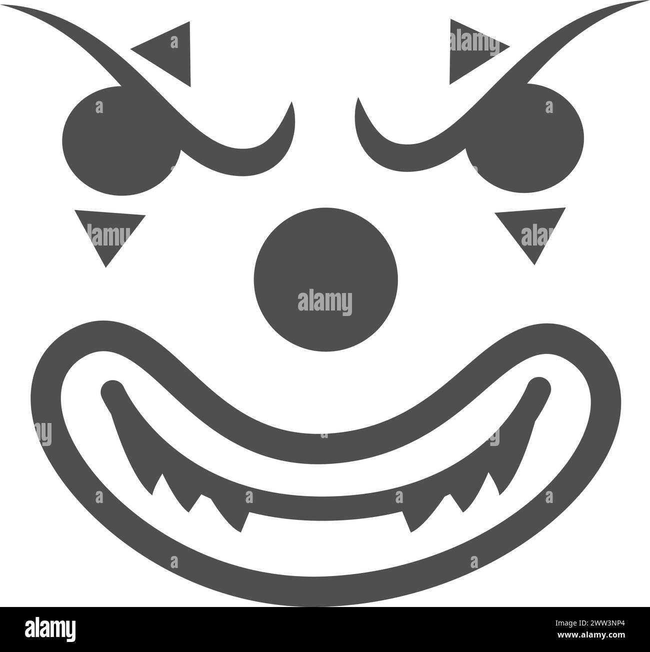 Evil clown face. Black horror character stencil isolated on white background Stock Vector