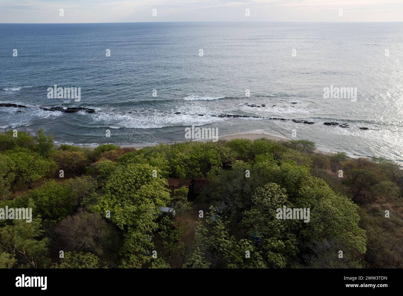 Ocean beach aerial landscape. Pacific ocean panorama drone view Stock Photo
