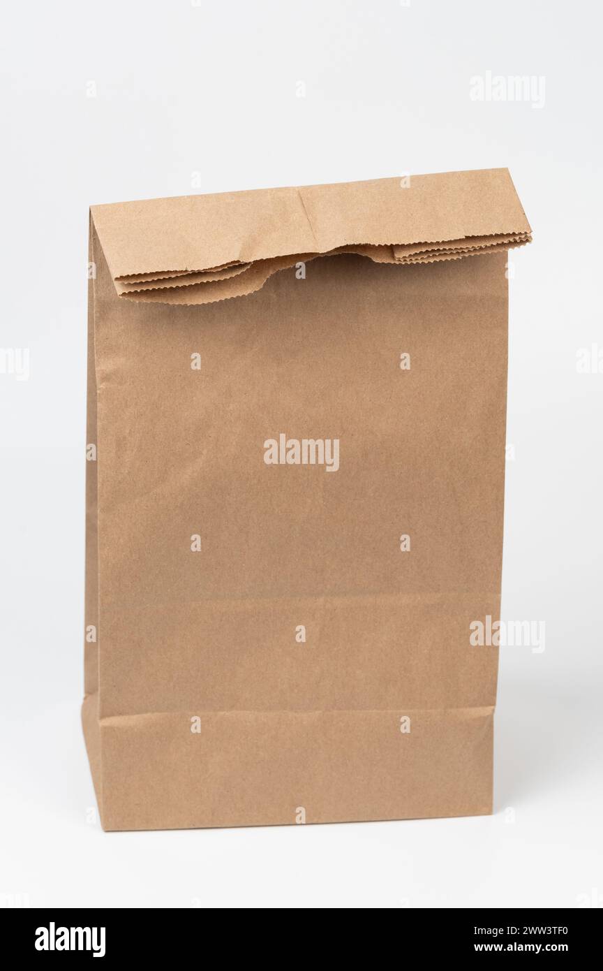 Reusable paper closed bag isolated on white studio background Stock Photo