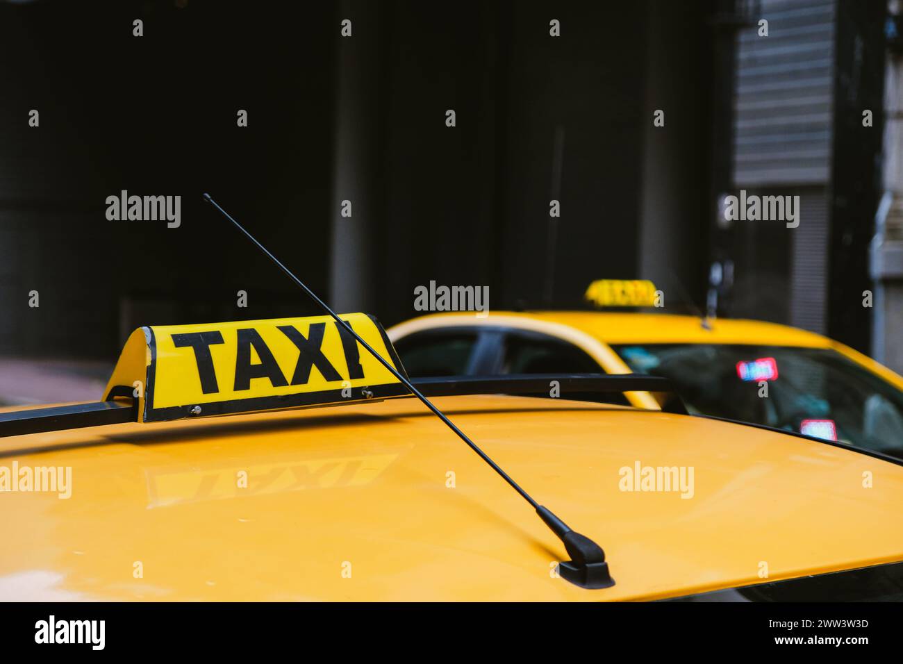 Taxi Sign. Taxis Of The City Of Rosario. Context Of Insecurity And A Lot Of Fear Due To The Current Drug Violence In Santa Fe, Argentina Stock Photo