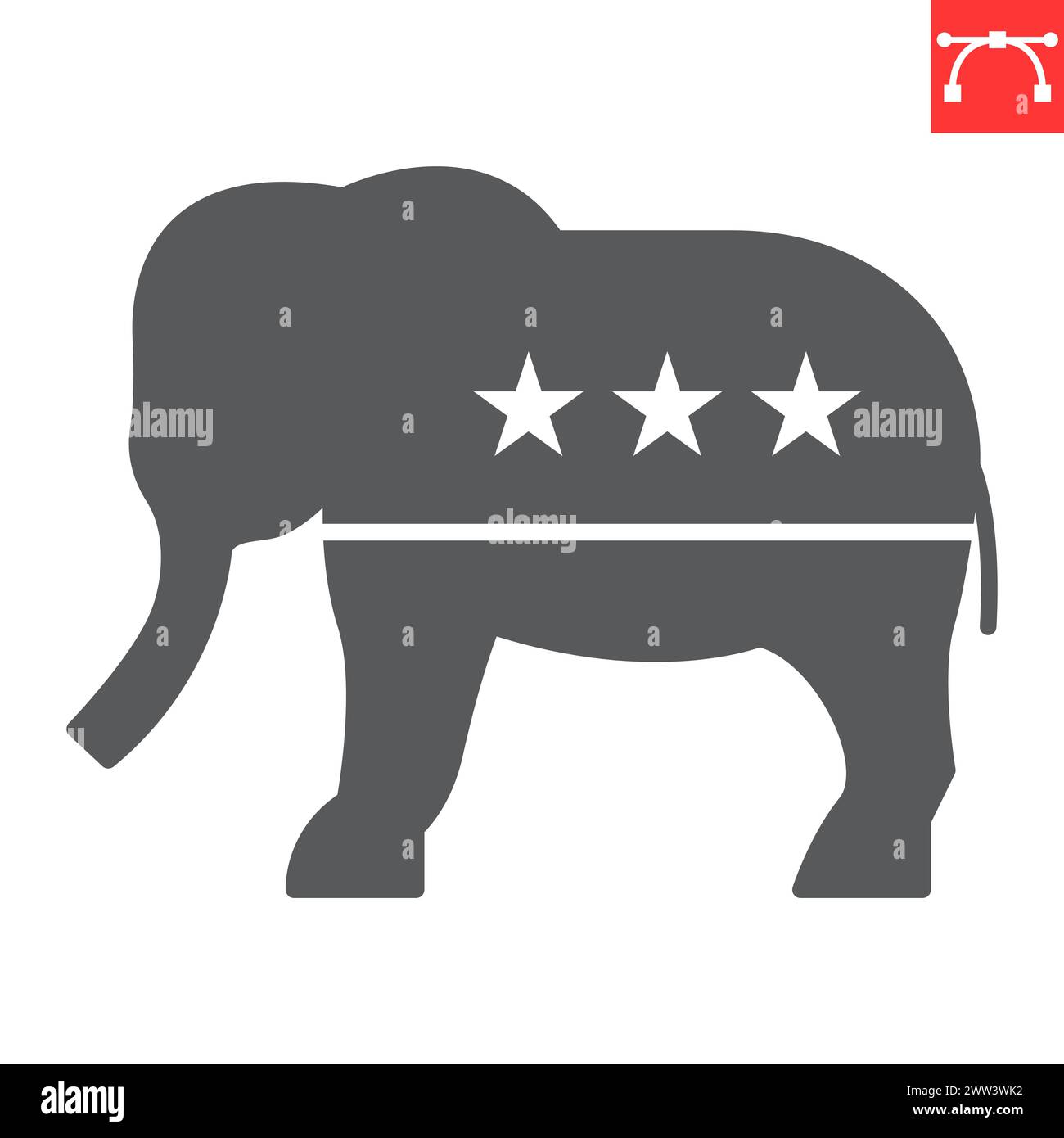 Republican elephant glyph icon, election and politician, republican elephant vector icon, vector graphics, editable stroke solid sign, eps 10. Stock Vector