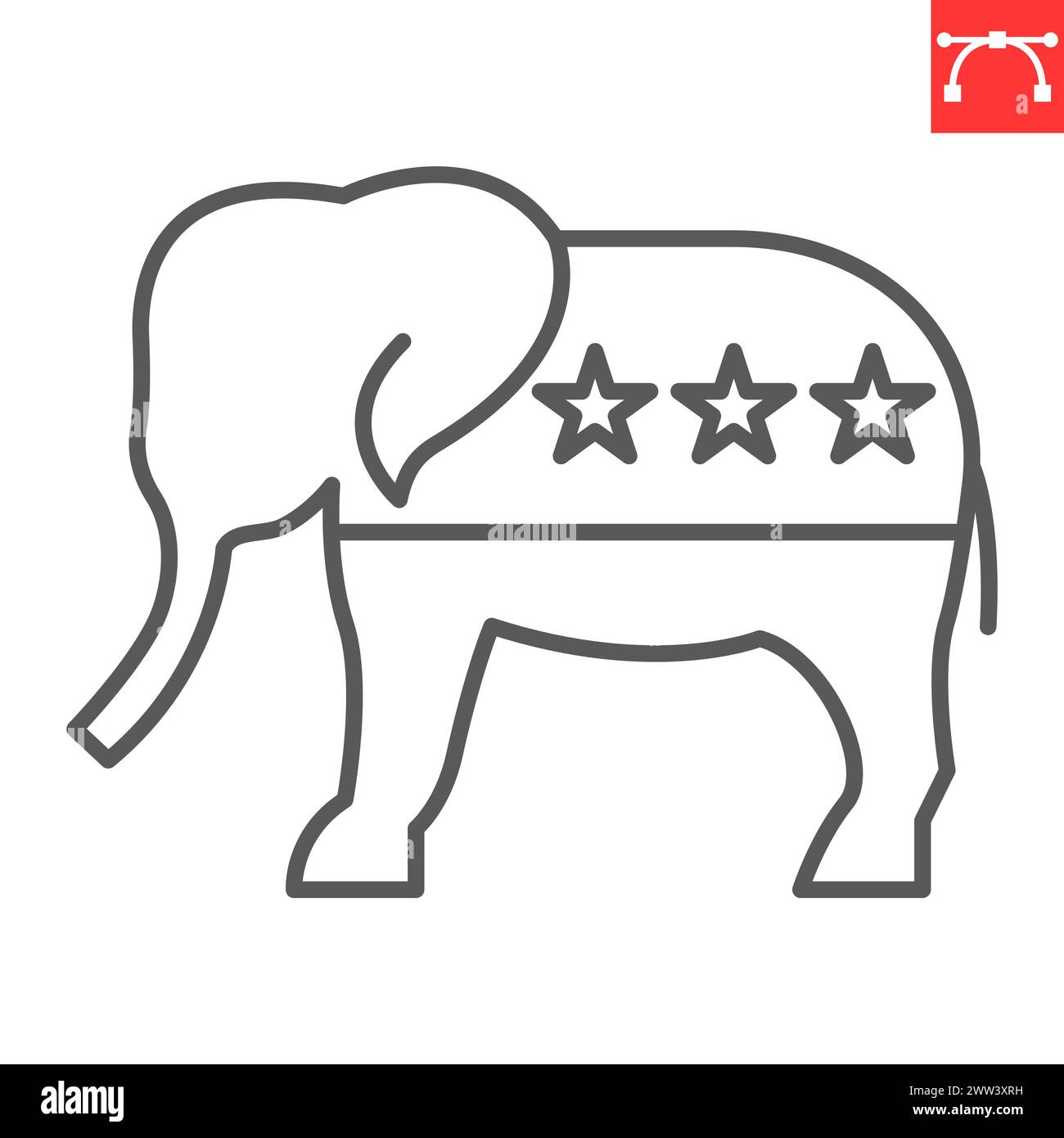 Republican elephant line icon, election and politician, republican elephant vector icon, vector graphics, editable stroke outline sign, eps 10. Stock Vector