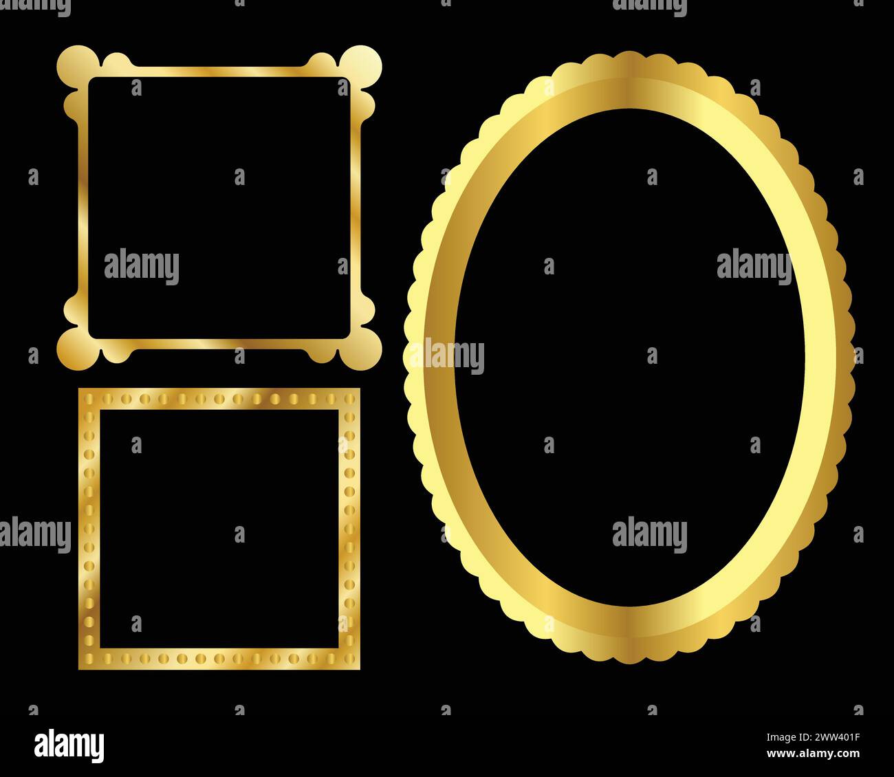 Set of golden frames. Golden gradient border. Golden frame with empty ...