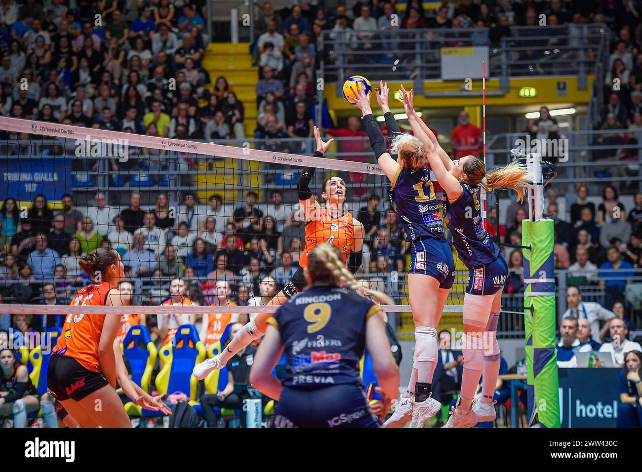 Turin, Italy. 10th Jan, 2024. Final CEV Volleyball Cup 2024 Women Reale Mutua Fenera Chieri '76 (ITA) - Viteos Neuchatel UC (SUI) 3-1 Pala Gianni Asti Turin Haymes Madeline 4 (Viteos Neuchatel) in action during Final CEV Champions League match between Reale Mutua Fenera Chieri '76 and Viteos Neuchatel UC at Pala Gianni Asti in Turin, Italy 20 March 2024 (Photo by Tonello Abozzi/Pacific Press) Credit: Pacific Press Media Production Corp./Alamy Live News Stock Photo