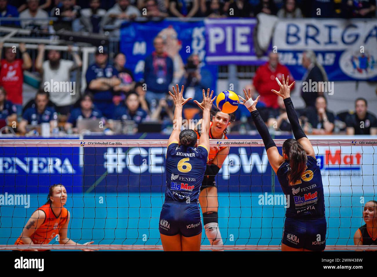 Turin, Italy. 10th Jan, 2024. Final CEV Volleyball Cup 2024 Women Reale Mutua Fenera Chieri '76 (ITA) - Viteos Neuchatel UC (SUI) 3-1 Pala Gianni Asti Turin Haymes Madeline 4 (Viteos Neuchatel) in action during Final CEV Champions League match between Reale Mutua Fenera Chieri '76 and Viteos Neuchatel UC at Pala Gianni Asti in Turin, Italy 20 March 2024 (Photo by Tonello Abozzi/Pacific Press) Credit: Pacific Press Media Production Corp./Alamy Live News Stock Photo