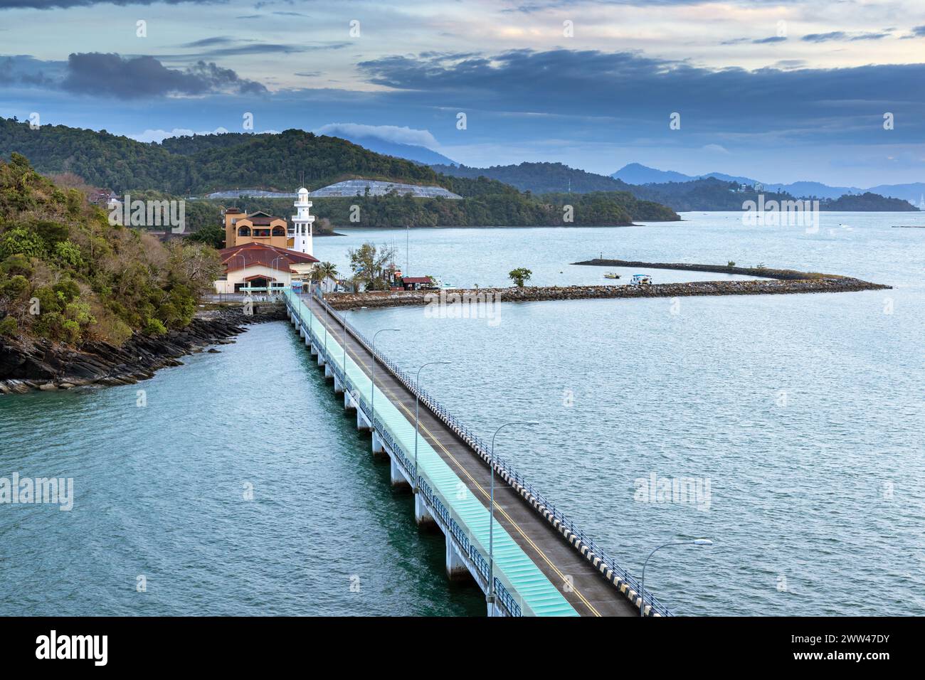 Langkawi Cruise Pier at Porto Malai. This cruise dock is also known as the Star Cruise Jetty or Awana pier Stock Photo