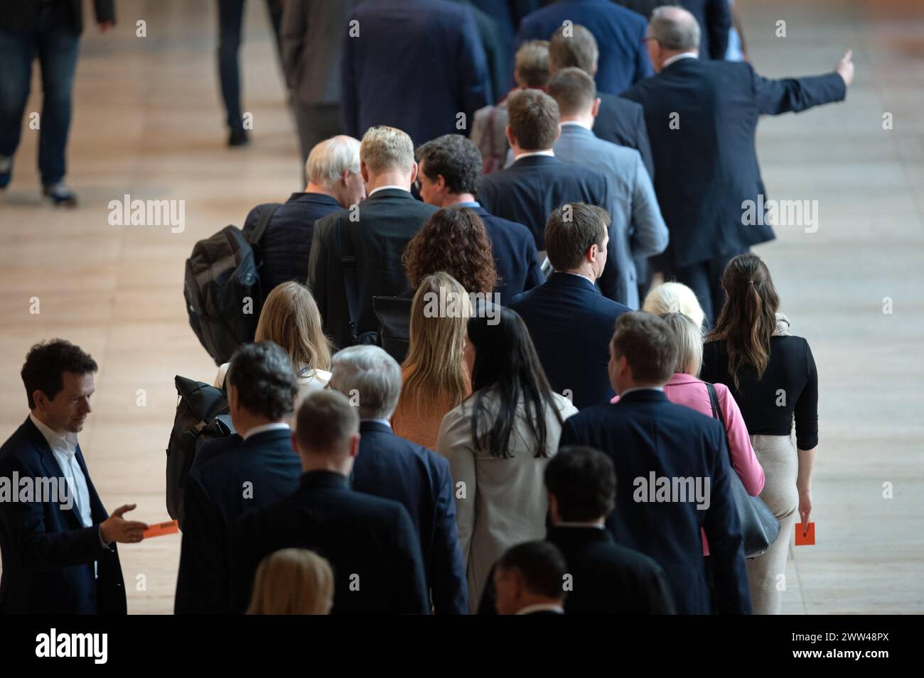  Berlin, Germany. 21st Mar, 2024. Members of the Bundestag wait with Illustration 