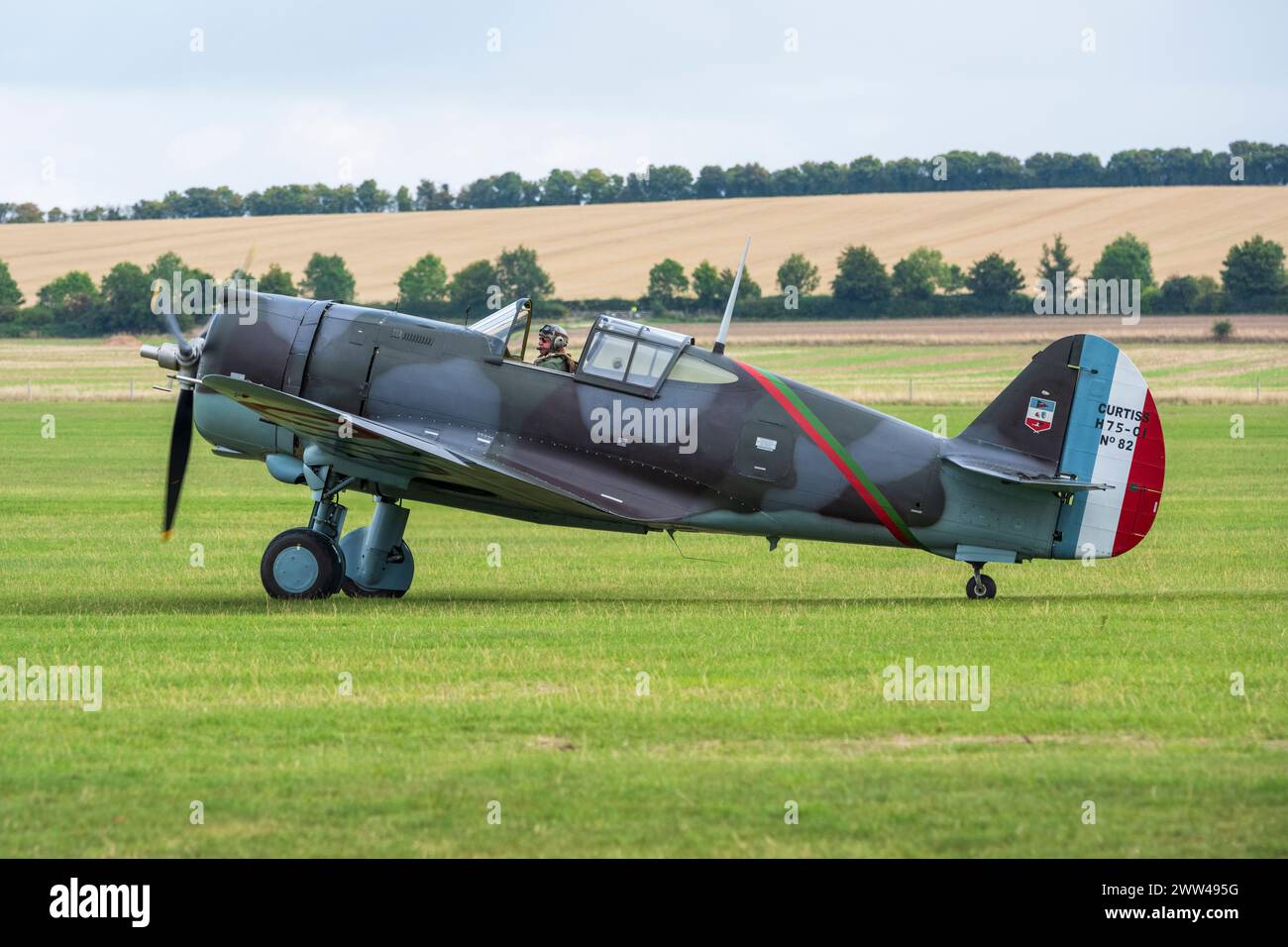 Curtiss Hawk 75 G-CCVH taxiing after finishing flying display at Duxford Battle of Britain Air Show 2022, Duxford Airfield, Cambridgeshire, England UK Stock Photo