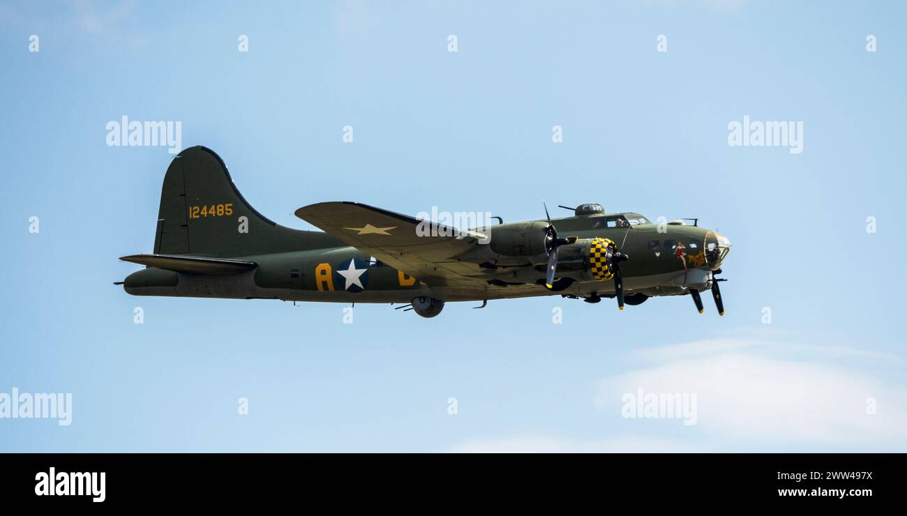 Boeing B-17G Flying Fortress “Sally B” flying display at Duxford Battle of Britain Air Show 2022, Duxford Airfield, Cambridgeshire, England, UK Stock Photo